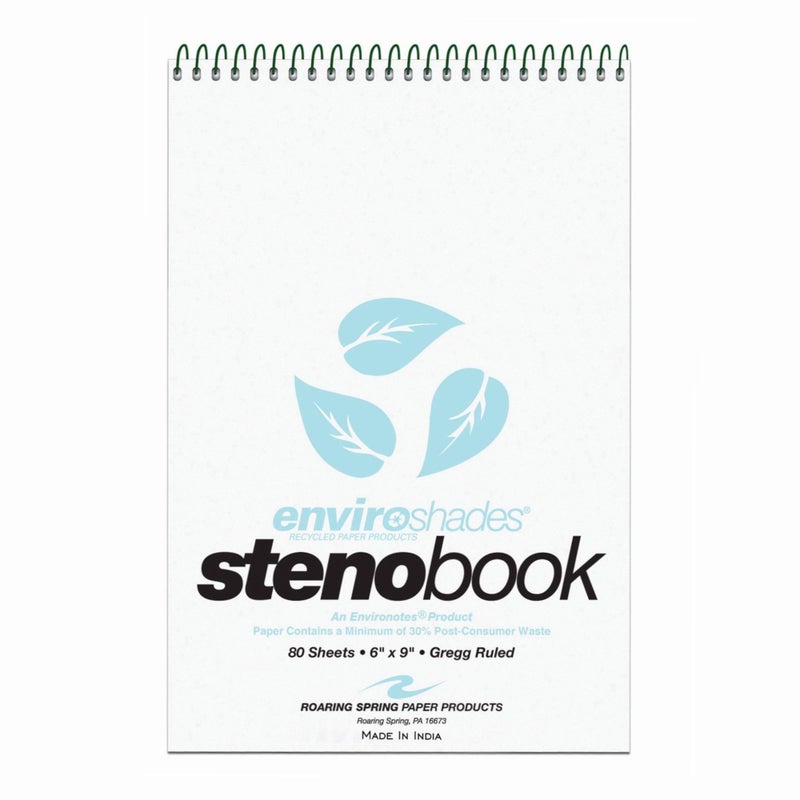 ROARING SPRING Enviroshades Colored Steno Books, 4 Pack of Memo Pads, Recycled Blue Paper, 6" x 9", 80 Sheets, Gregg Ruled, Perforated, Wirebound, Heavy Chipboard Back - Image 1